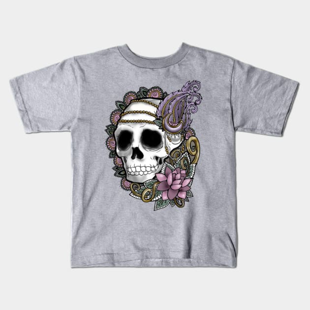 Floral skull flapper Kids T-Shirt by Klumbsykay